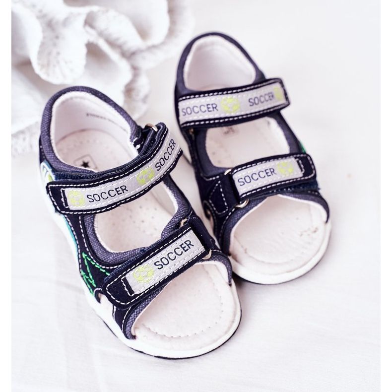 EVE Marineblaue Fußballsandalen für Kinder mit Klettverschluss navy blau mehrfarbig 2