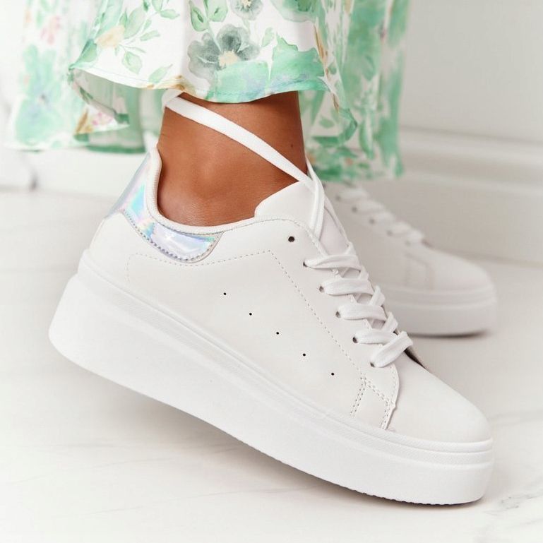 Sportschuhe Sneakers auf der Plattform Weiß und Silber Shine Bright 1
