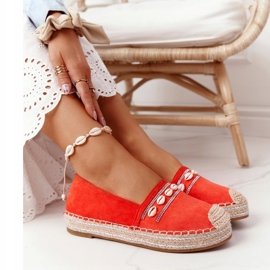 PG1 Espadrilles auf Plattform mit Korallenmuschel rot orange 1