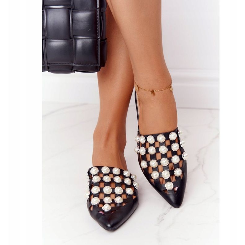 PS1 Schwarze Ripple Hausschuhe mit Obermaterial und Perlen 1