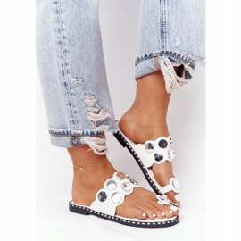 PS1 Hausschuhe aus Leder mit Strasssteinen Weiß Ava 2