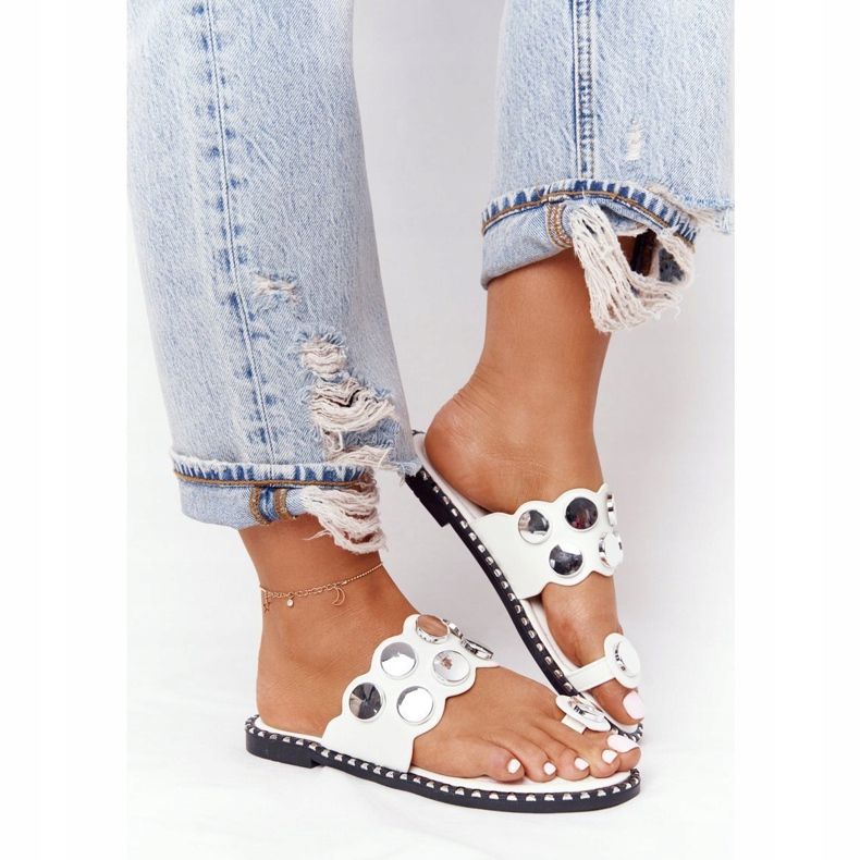 PS1 Hausschuhe aus Leder mit Strasssteinen Weiß Ava 2