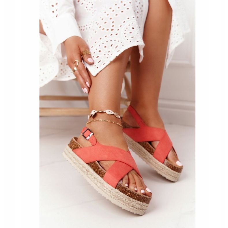 Sandalen auf der Korkplattform Big Star FF274A129 Koral beige rot 2