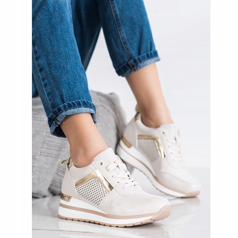 SHELOVET Stylische Sneaker mit Glitzer beige 2