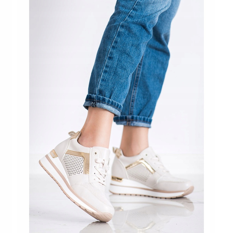 SHELOVET Stylische Sneaker mit Glitzer beige 1