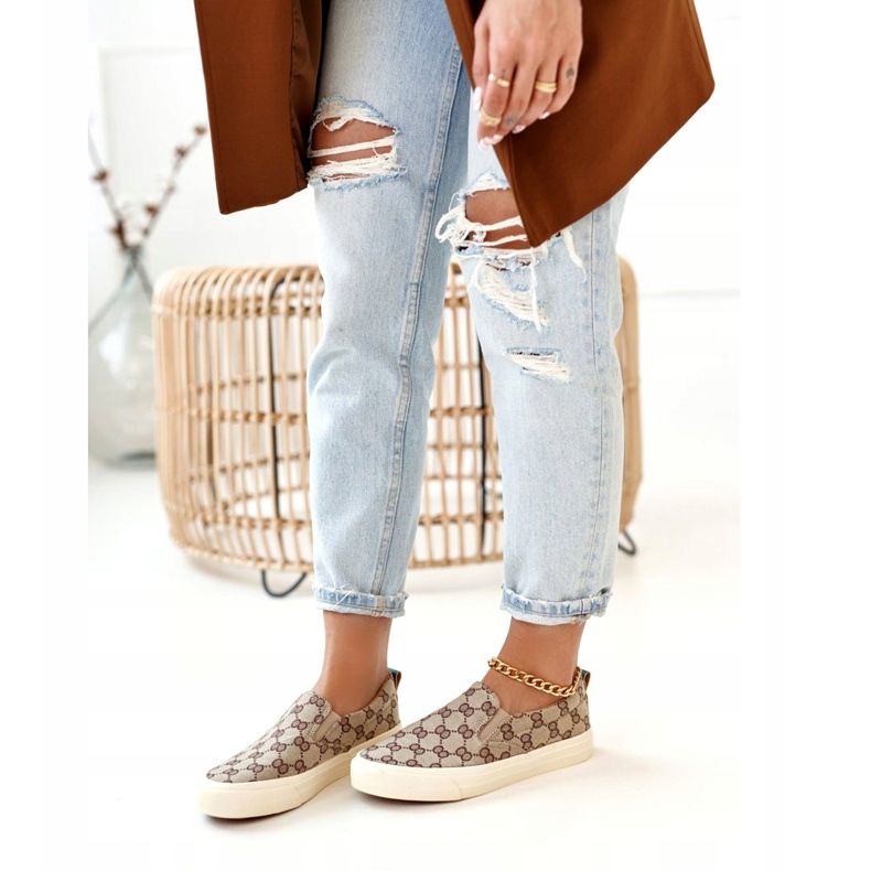 Damen Logged Sneakers Slip-On Khaki Challenge beige braun 1