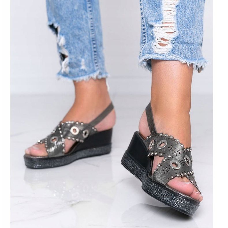 Graue Metallic-Keilsandalen Mon 1