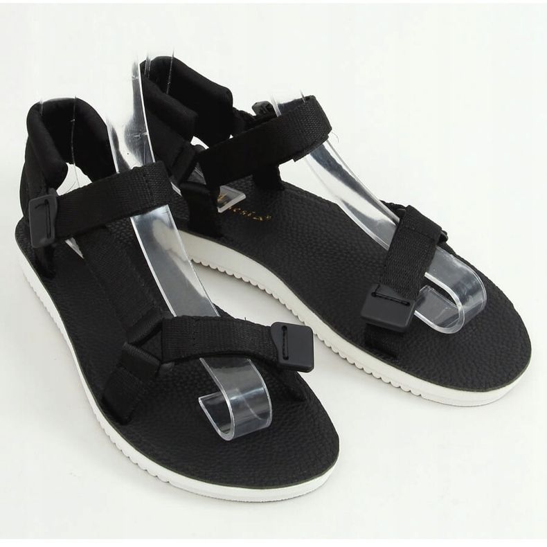 Schwarze N-67 Schwarze Sportsandalen mit Klettverschluss 1