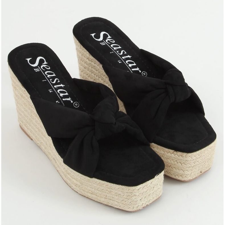 Schwarz XY14P Schwarze Espadrilles Wedges 1
