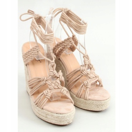 Espadrilles auf einem Keil geflochten Boho Beige M319P Nude 1