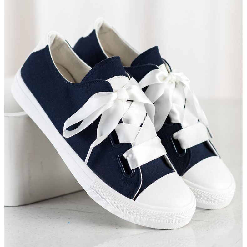 SHELOVET Stylische gebundene Sneakers marineblau 1
