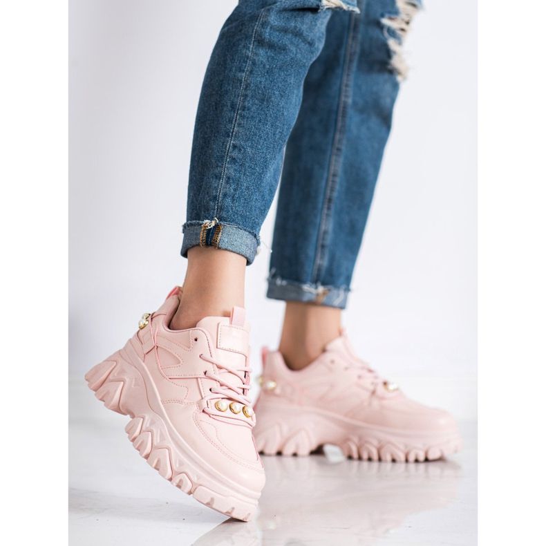 SHELOVET Rosa Sneaker mit Perlen 1
