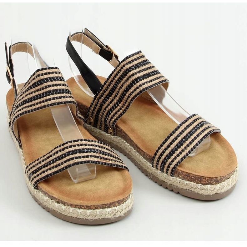 Schwarze Espadrilles-Sandalen FD-50 Schwarz beige 1