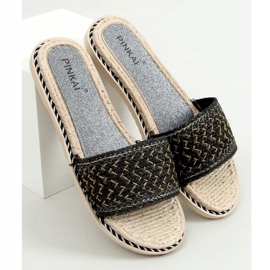 Schwarze Damen Hausschuhe schwarz LS002 Black 1