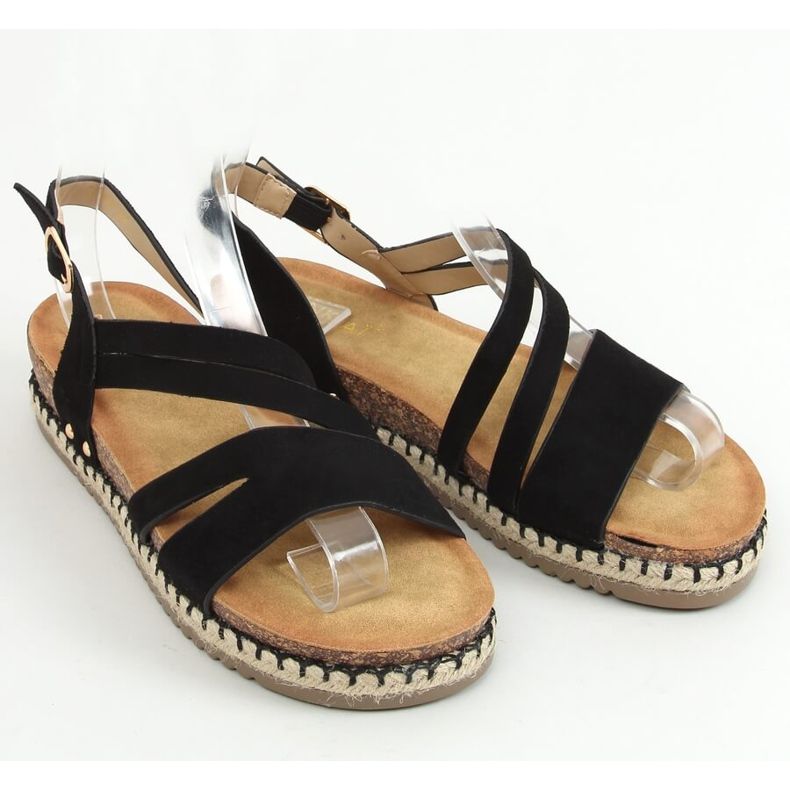 Schwarze Boho Espadrilles-Sandalen FD002 Schwarz 1