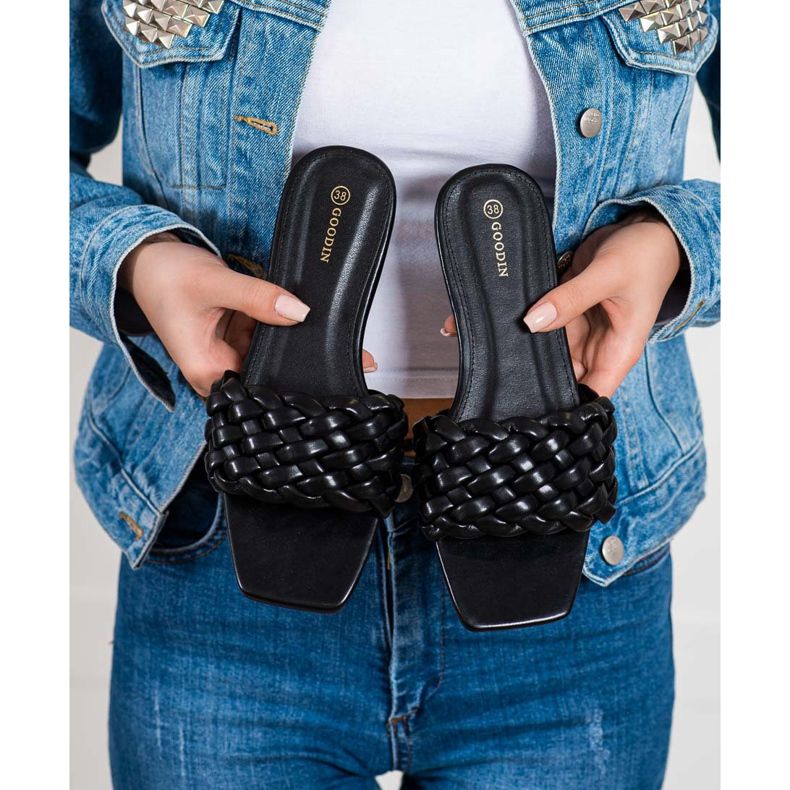 Goodin Geflochtene Hausschuhe aus Öko-Leder schwarz 2