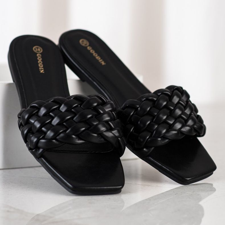 Goodin Geflochtene Hausschuhe aus Öko-Leder schwarz 1