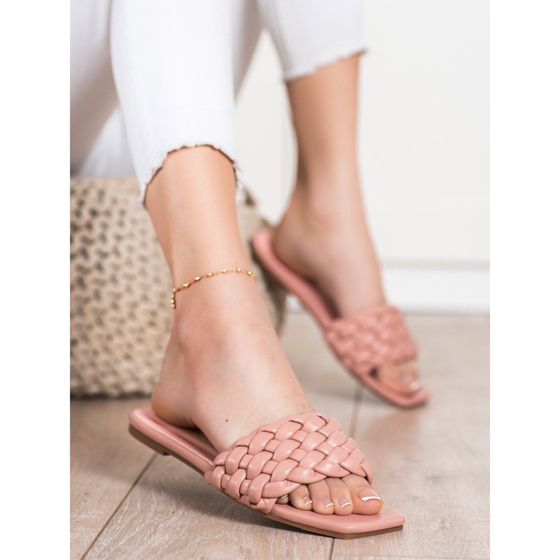 Goodin Geflochtene Hausschuhe aus Öko-Leder rosa 1