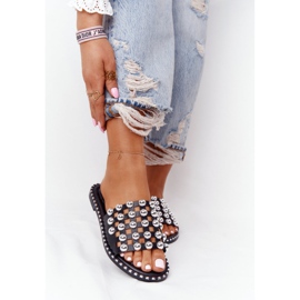 PS1 Hausschuhe aus durchbrochenem Leder mit Strasssteinen Schwarz Alana 1