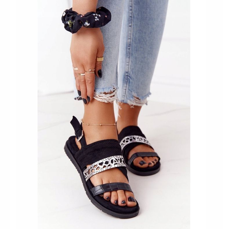 EVE Damen Wildleder Sandalen Schwarz und Silber Asturias silber- 2