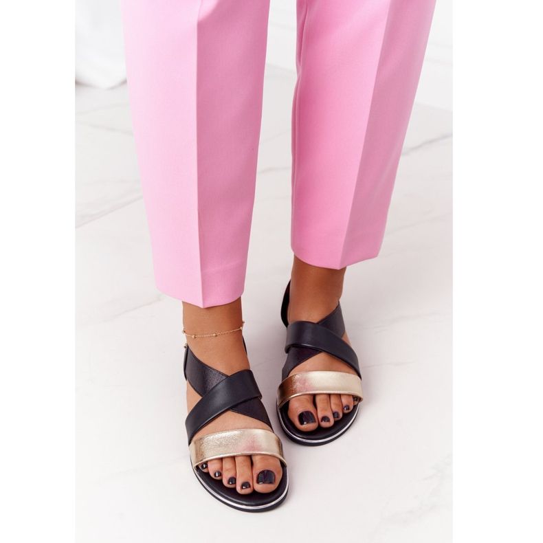 Gerippte Sandalen in Gold und Schwarz 2