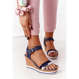 PG1 Marineblaue tropische Keilsandalen beige braun 2