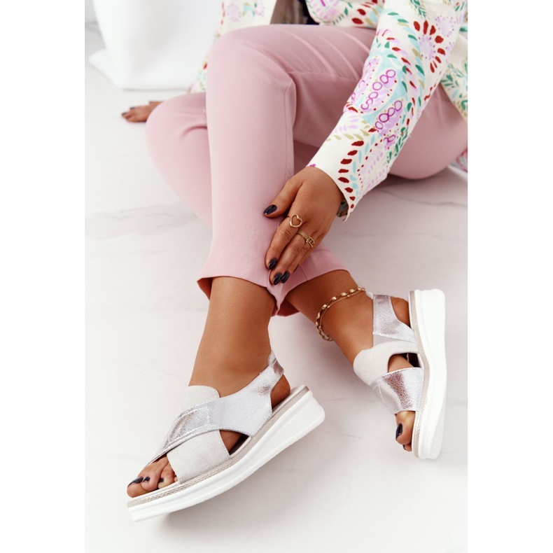 Slip-On Sandalen On The Sergio Leone SK029 Plateau Weiß-Silber 1