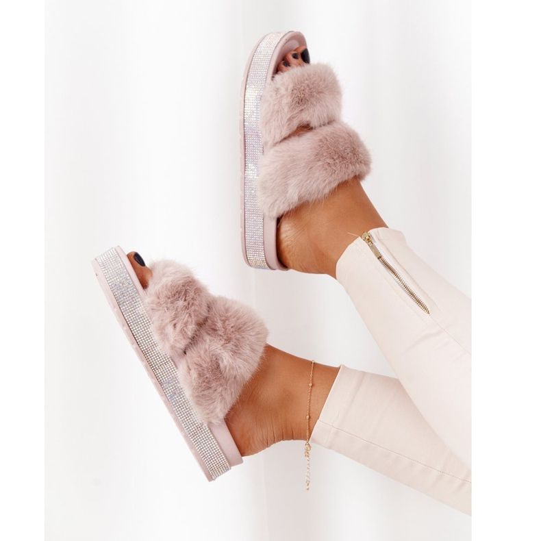 PS1 Beige Hausschuhe auf der Plattform mit Fell und Zirkonia Wow! 1