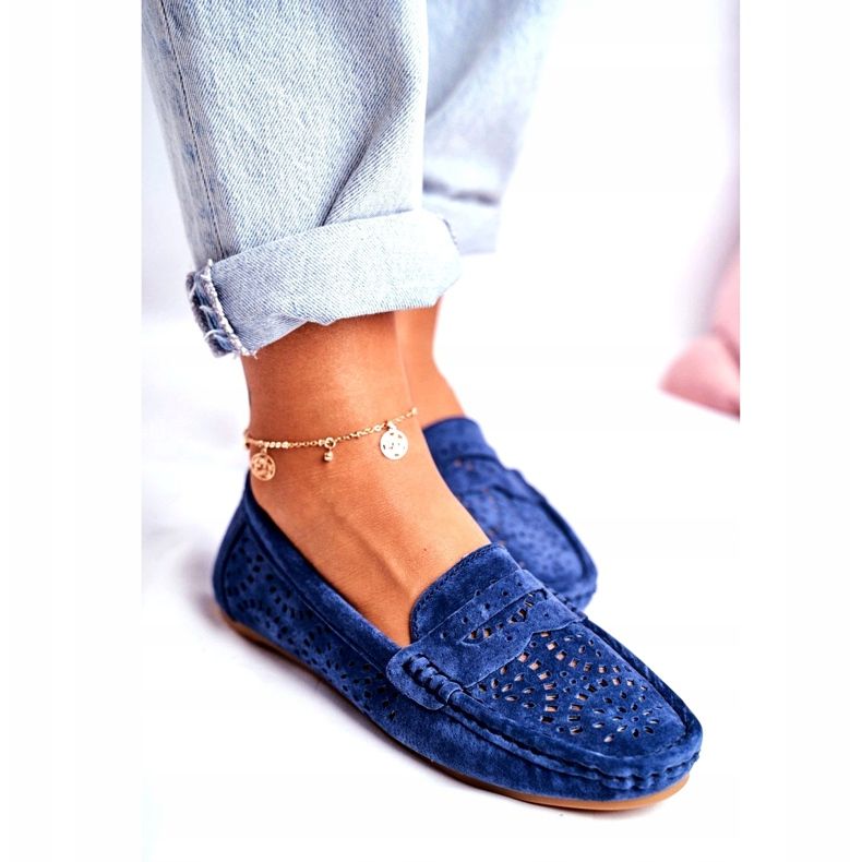 S.Barski Damen Slipper mit durchbrochenem Leder Navy Blue Salem marineblau 3