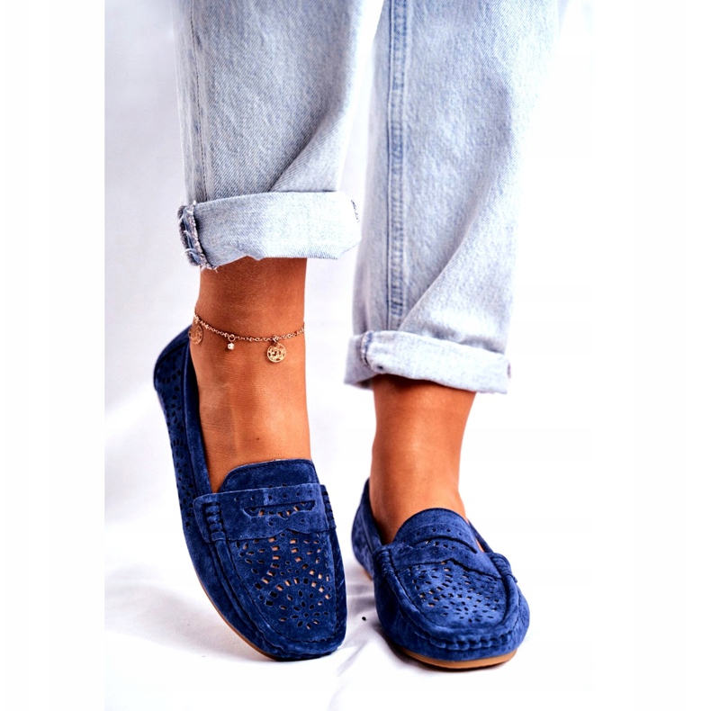 S.Barski Damen Slipper mit durchbrochenem Leder Navy Blue Salem marineblau 2