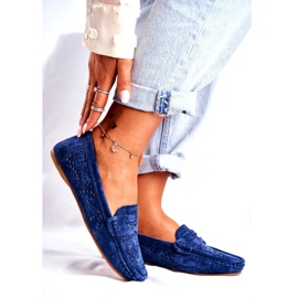 S.Barski Damen Slipper mit durchbrochenem Leder Navy Blue Salem marineblau 1