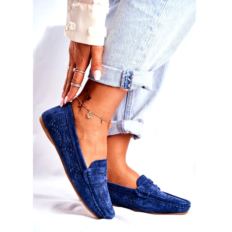 S.Barski Damen Slipper mit durchbrochenem Leder Navy Blue Salem marineblau 1