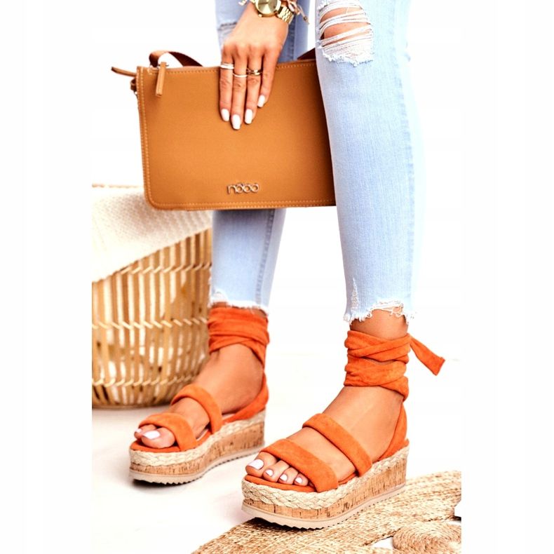FS1 Damen Sandalen auf der Plattform Gebunden Orange La Favourite 3