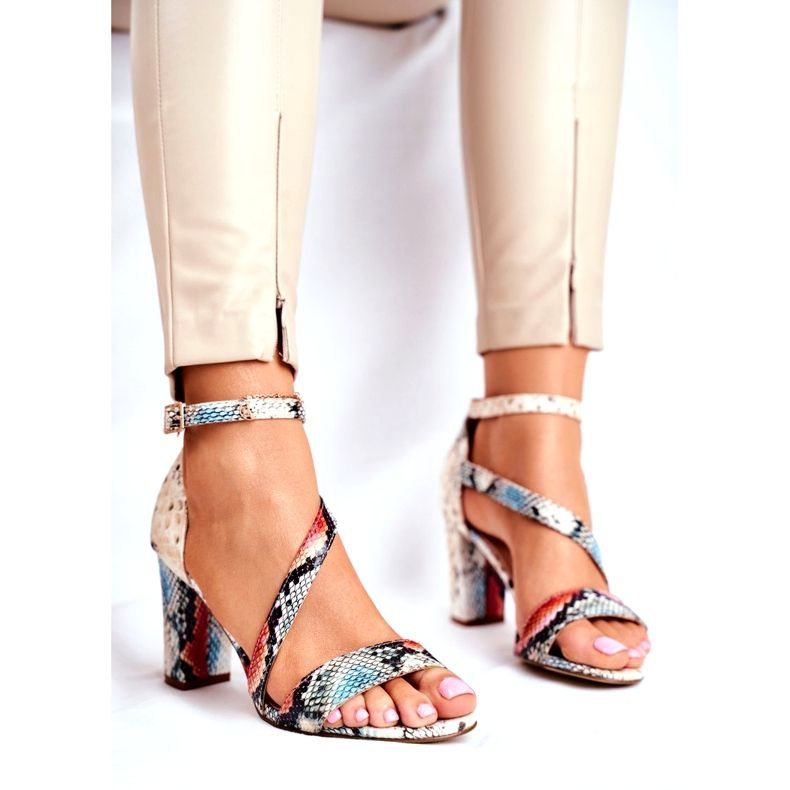 Damen Sandalen mit hohem Absatz Sergio Leone Red Snake SK870 beige mehrfarbig 1