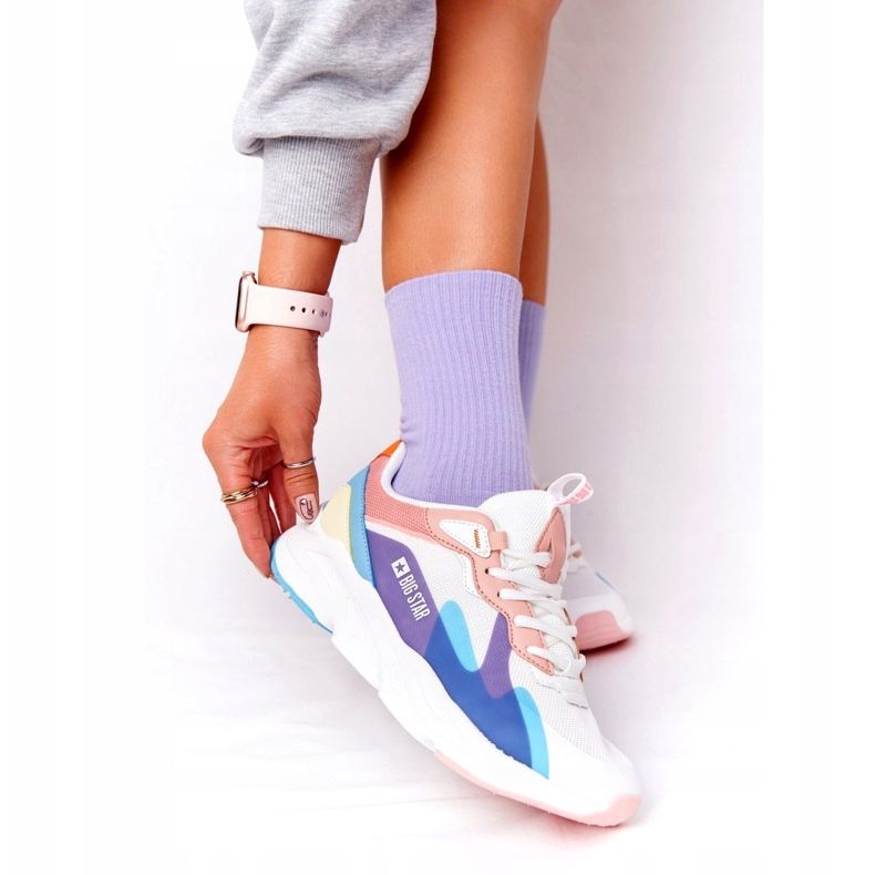 Damen Sportschuhe Memory Foam Big Star HH274809 Weiß-Rosa violett blau gelb 1