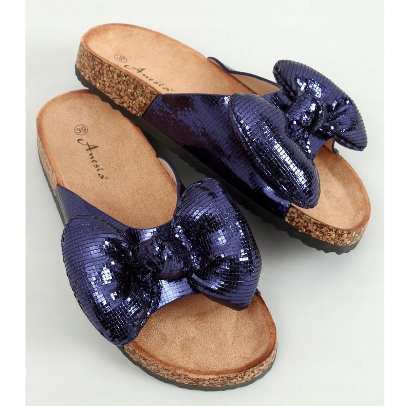 Mickey Hausschuhe mit Schleife N-79 Blau marineblau 1