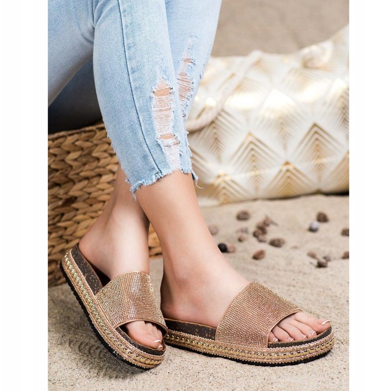 SHELOVET Mode Kristall Hausschuhe golden 1