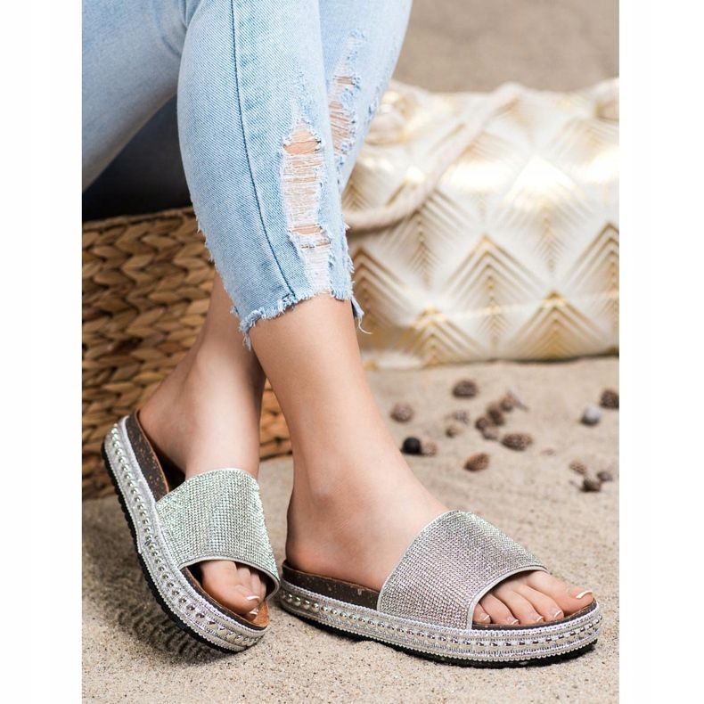 SHELOVET Mode Kristall Hausschuhe silber- 1