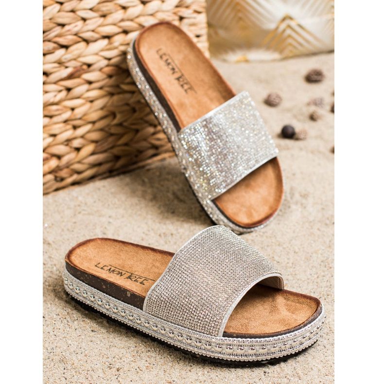 SHELOVET Mode Kristall Hausschuhe silber- 2