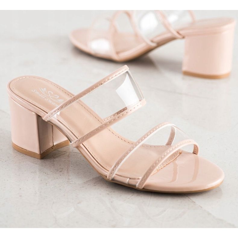 Small Swan Hausschuhe mit transparenten Streifen beige 1