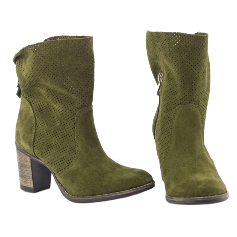 Olivier Grüne Sophia-Stiefel aus durchbrochenem Leder khaki 2