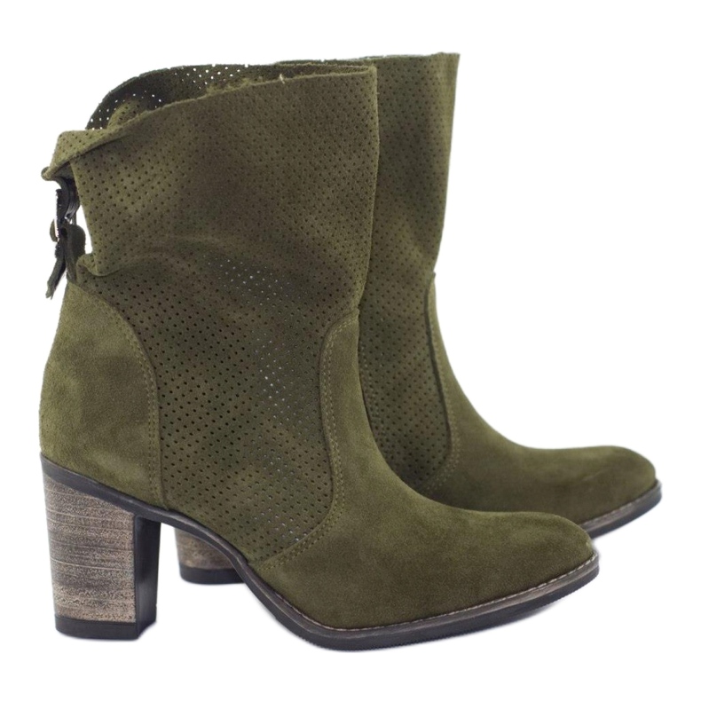 Olivier Grüne Sophia-Stiefel aus durchbrochenem Leder khaki 3