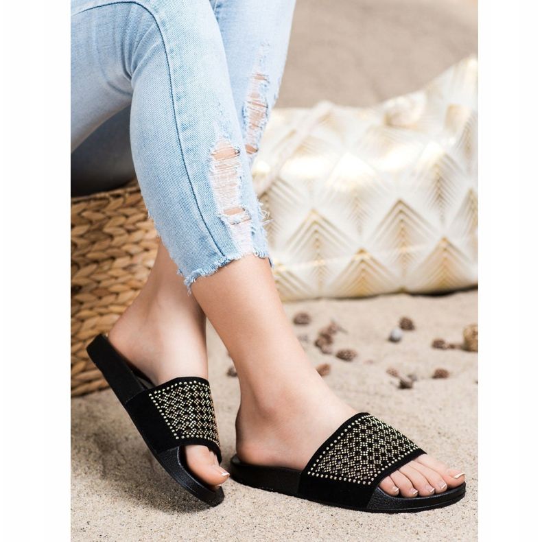 Evento Stilvolle Hausschuhe mit Ornamenten schwarz 1