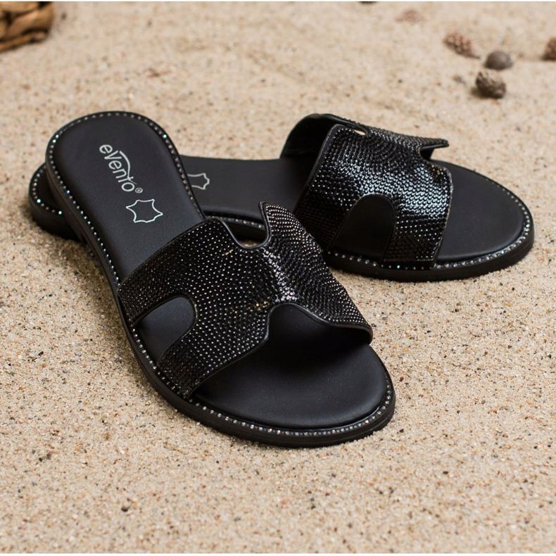 Evento Schwarze Hausschuhe mit Kristallen 1