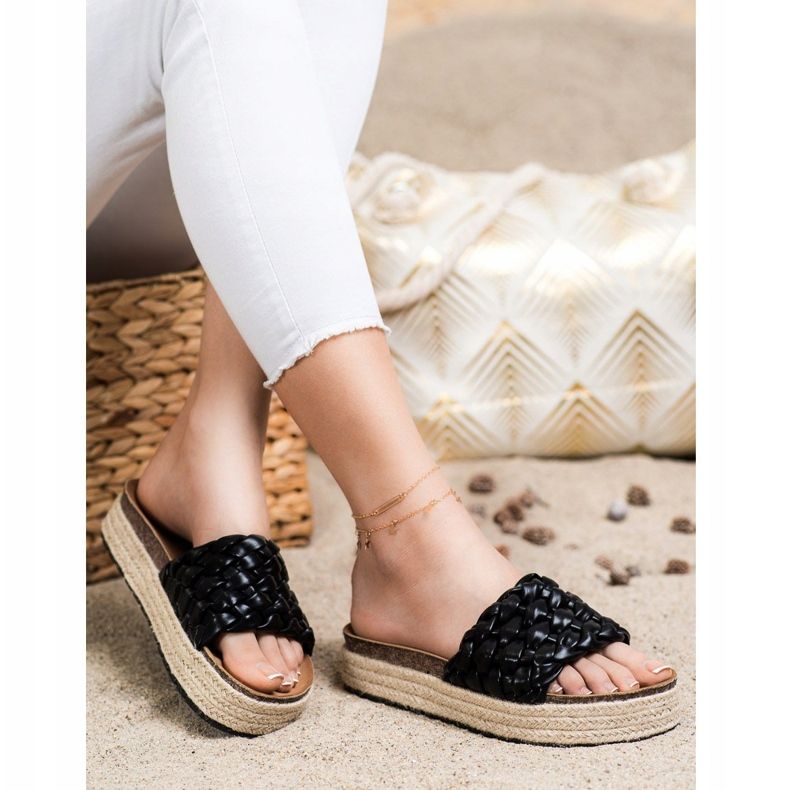 SHELOVET Geflochtene Espadrilles Flip-Flops schwarz 1