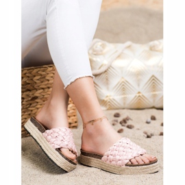 SHELOVET Geflochtene Espadrilles Flip-Flops rosa 2