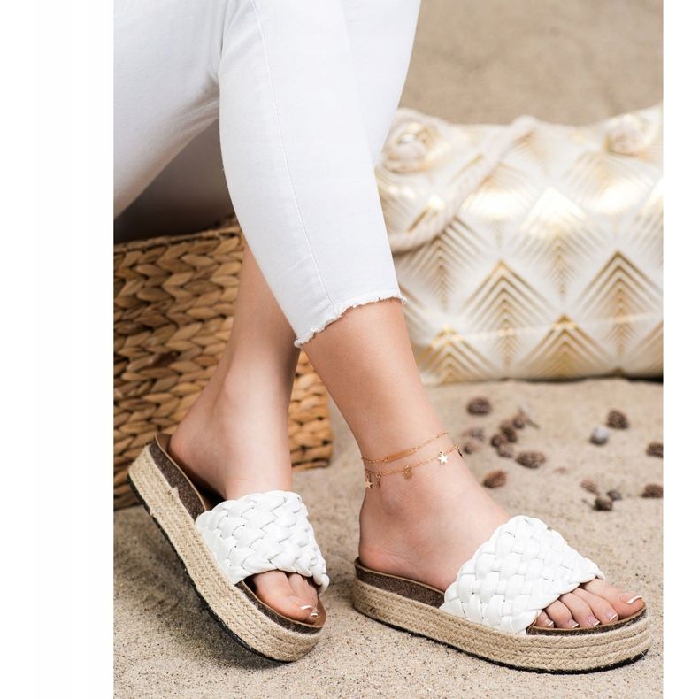 SHELOVET Geflochtene Espadrilles Flip-Flops weiß 1