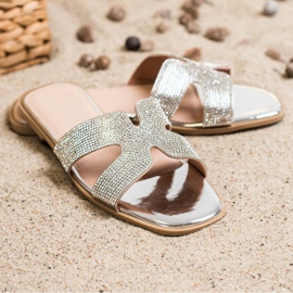 SHELOVET Stilvolle Hausschuhe mit Zirkonia silber- 2