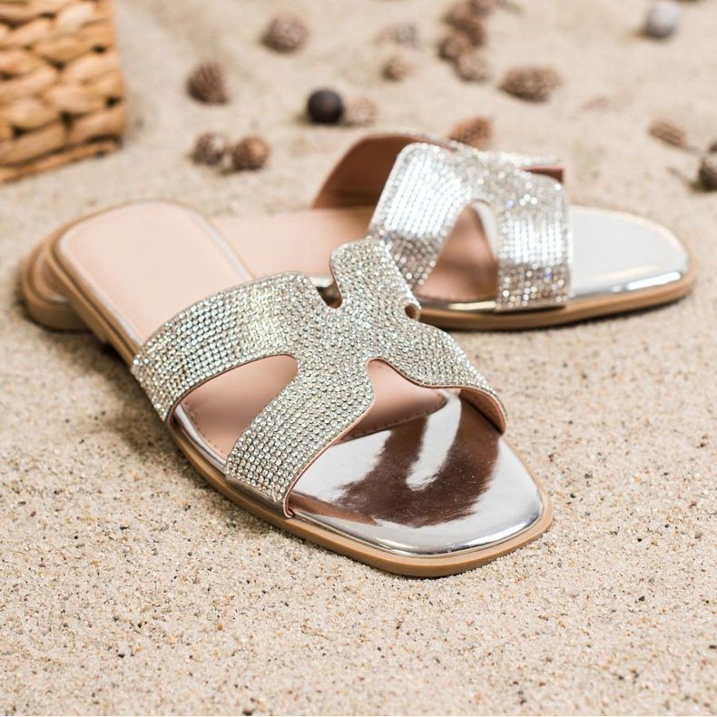 SHELOVET Stilvolle Hausschuhe mit Zirkonia silber- 2