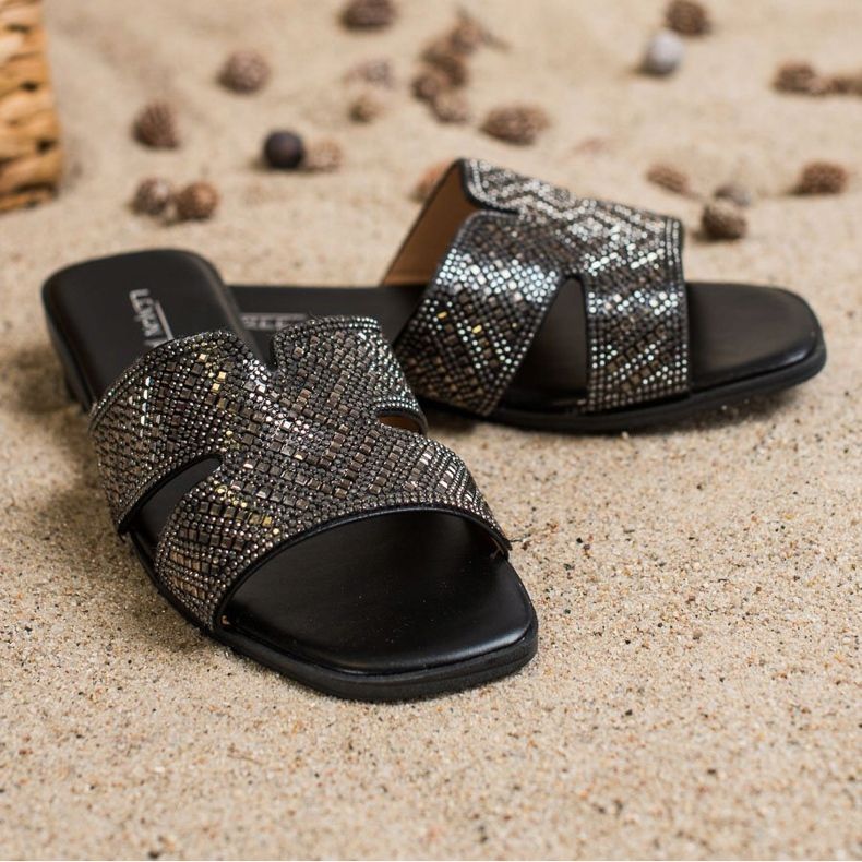 SHELOVET Stilvolle Hausschuhe mit Ornamenten schwarz 1